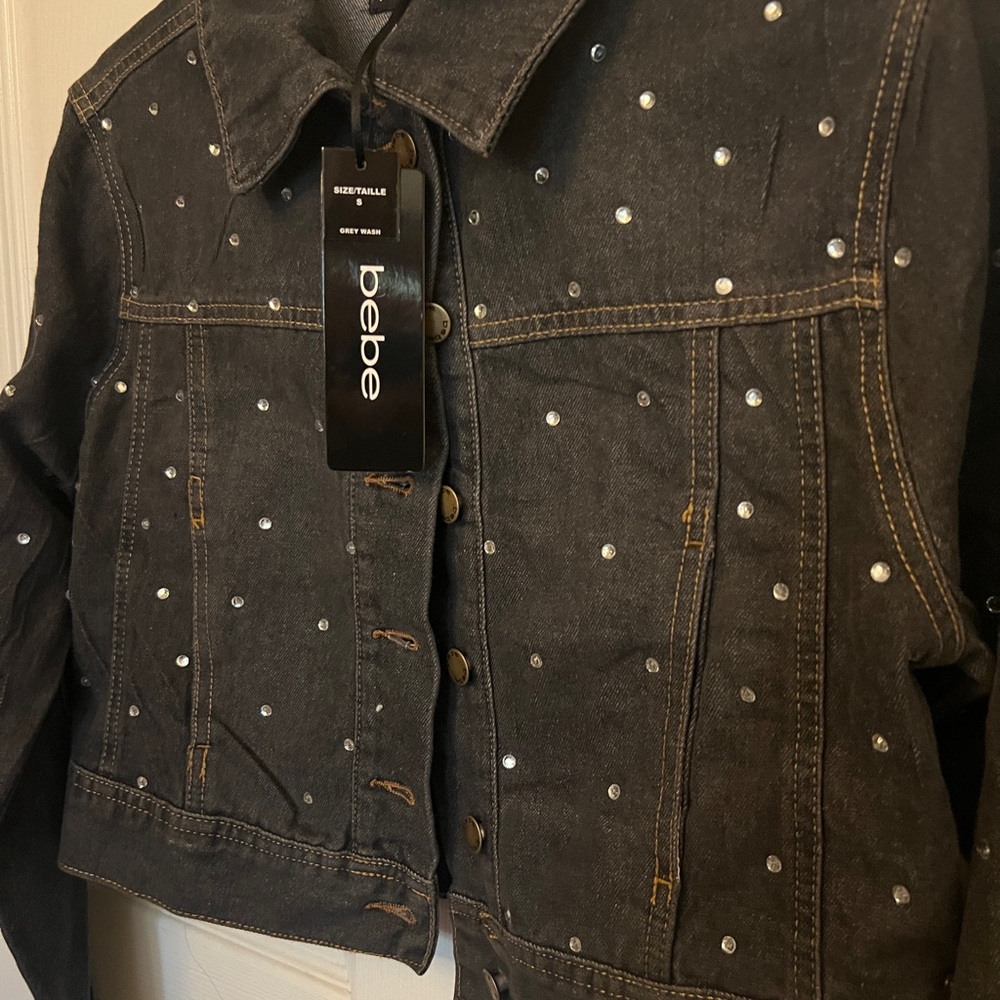 NWT Bebe Denim Jacket with Rhinestones Sparkling Details - Picture 7 of 11